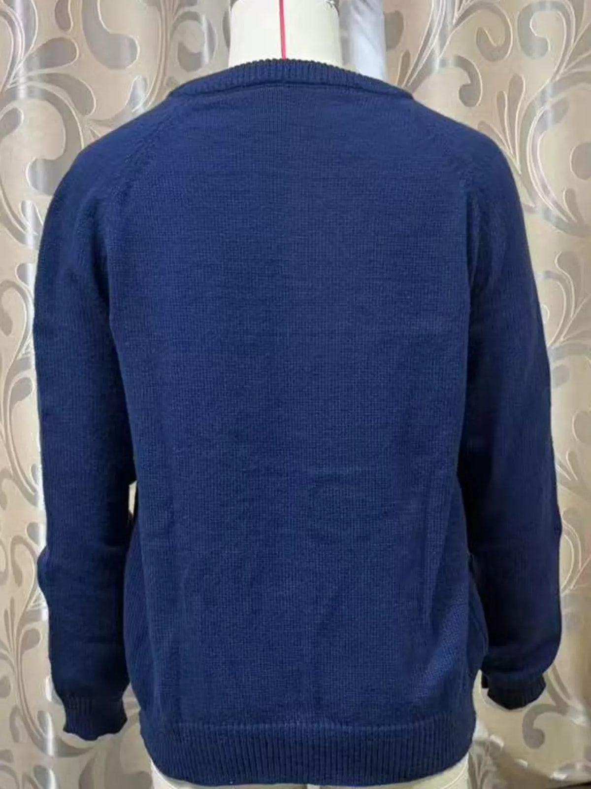 Women's Button-Down Knit Cardigan in navy — mannequin back view