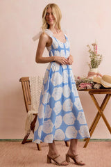 Trendsi SO ME Shell Smocked Bodice Shoulder Tie Lined Midi Dress -