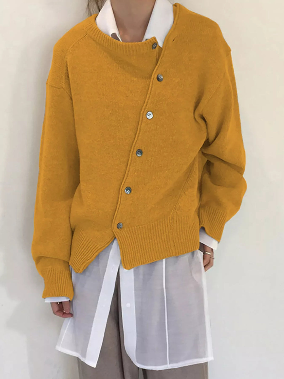 Trendsi Asymmetric Button-Down Sweater -