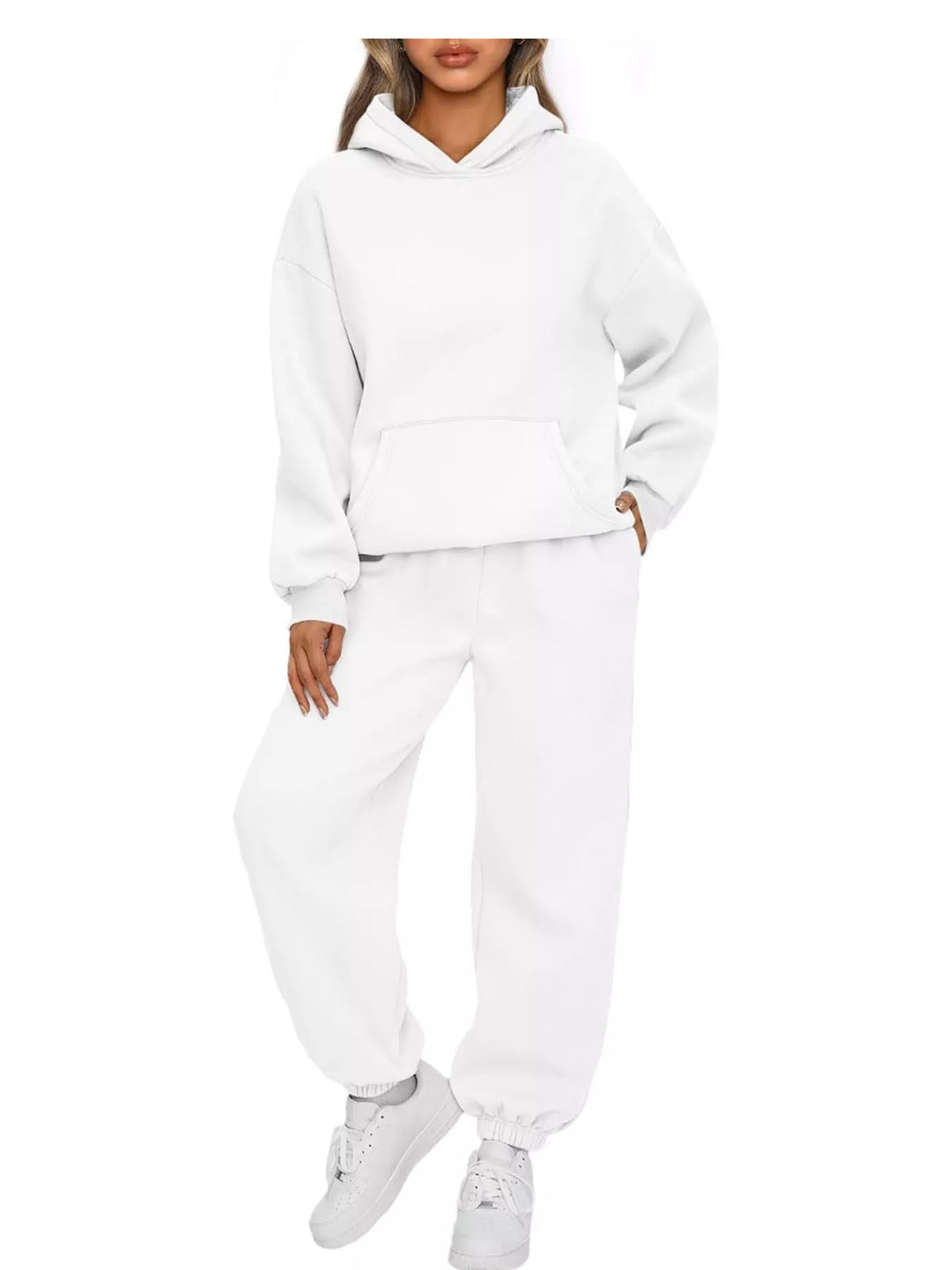 Drop Shoulder Hoodie and Jogger Sweatpants Set — front view