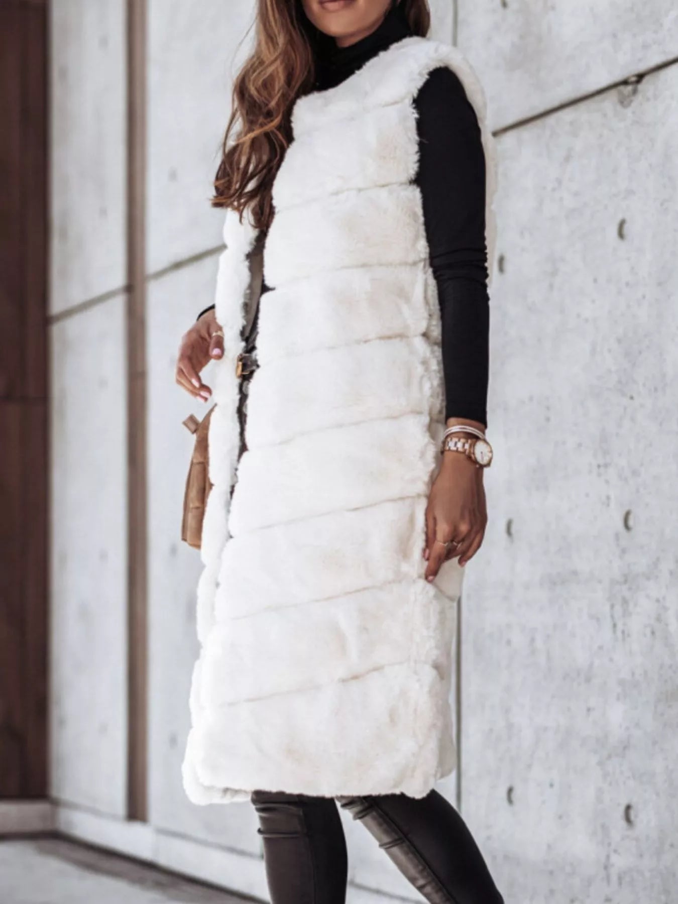 Trendsi Faux Fur Longline Vest Coat -