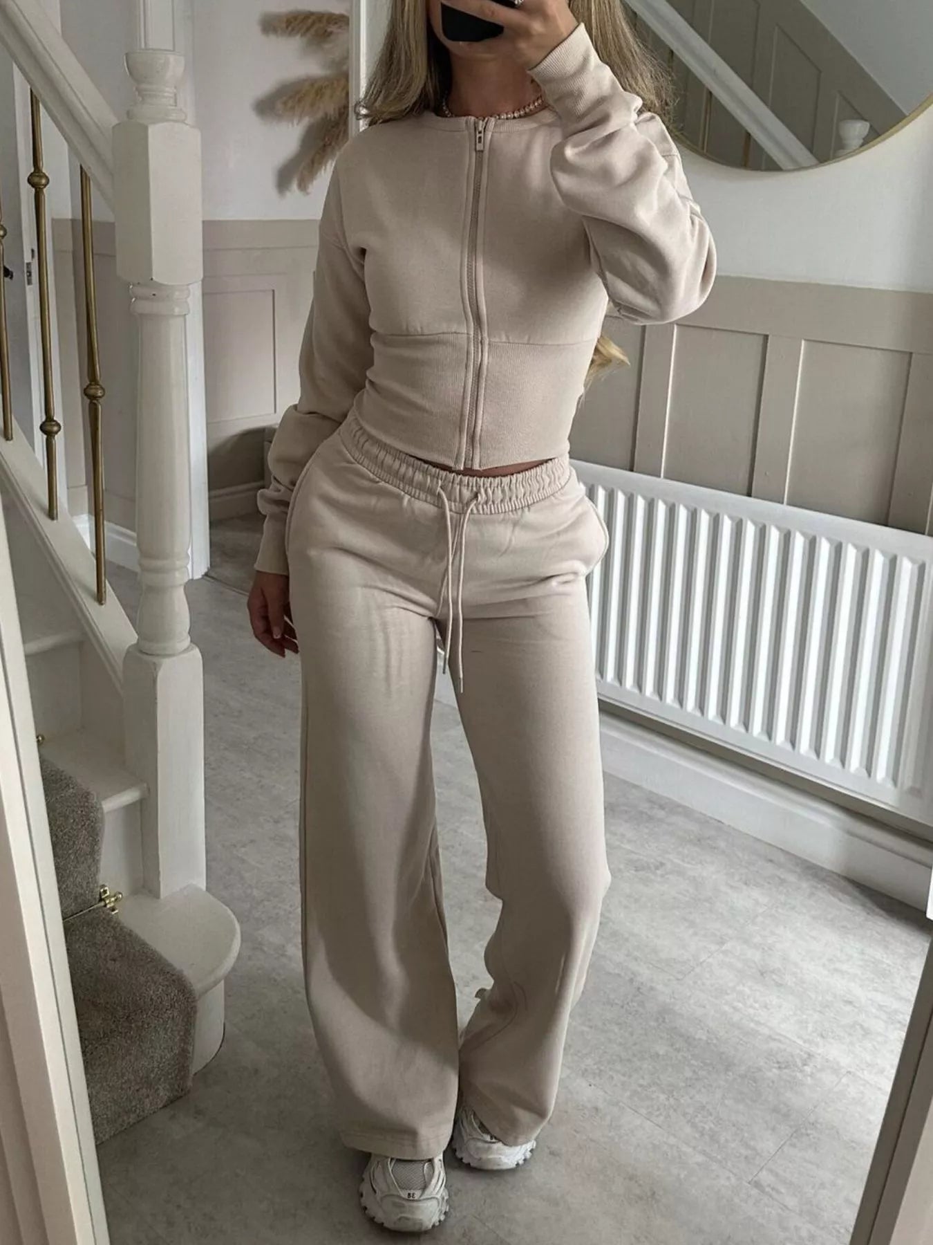 Trendsi Zip-Up Crop Hoodie and High-Waisted Pants Set -