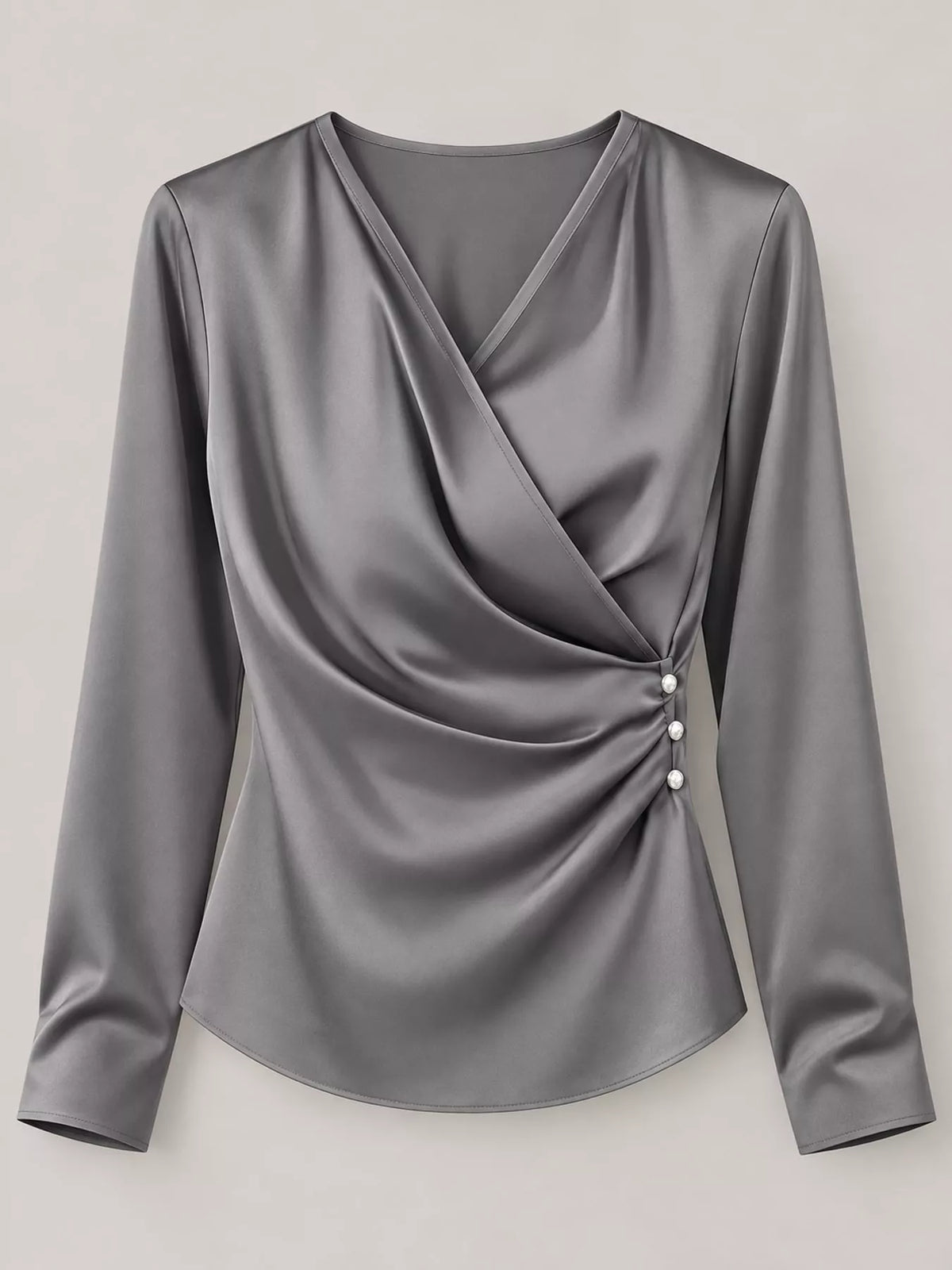 Surplice blouse, gray hanging front