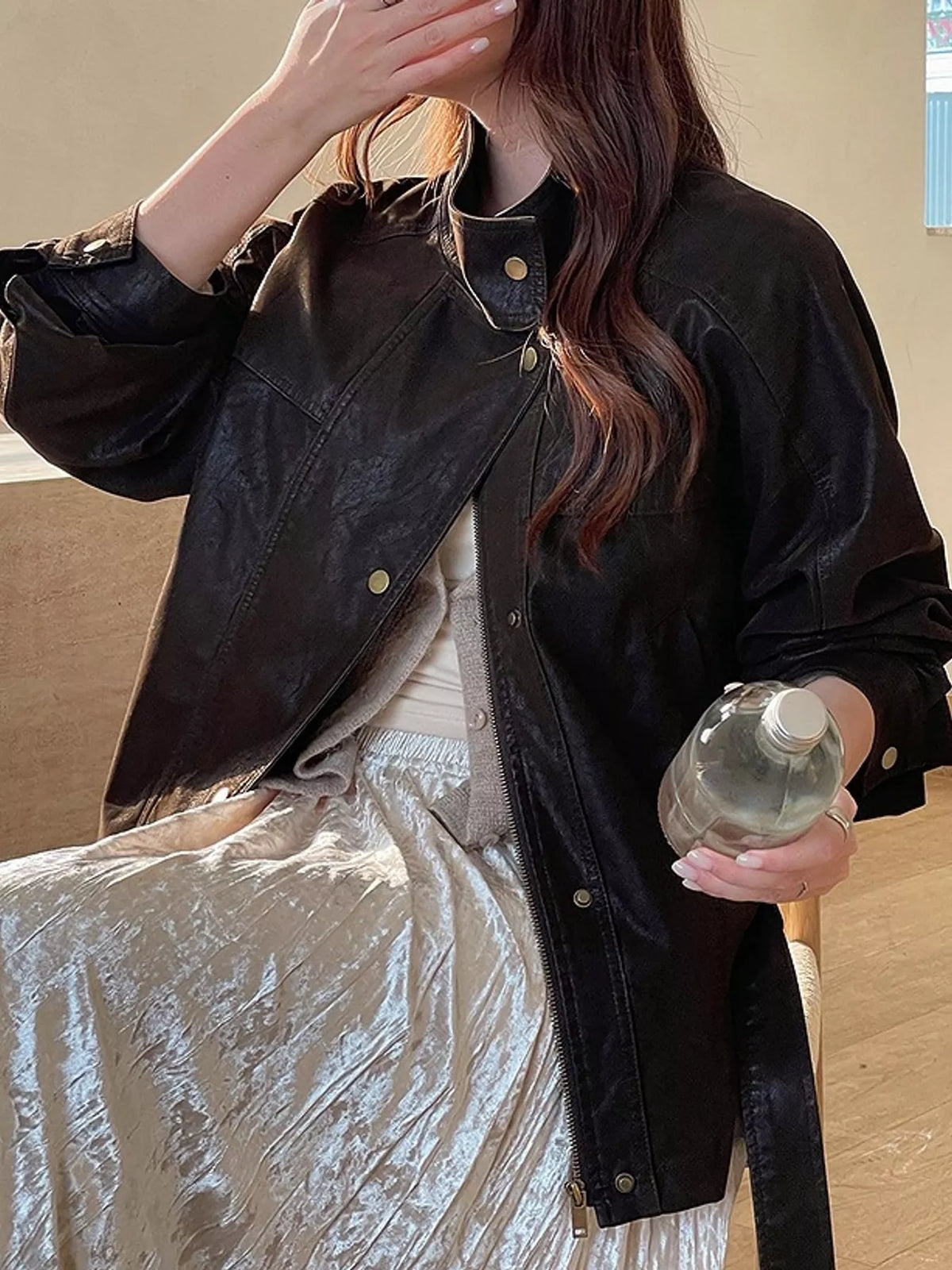 Brown snap down long sleeve jacket