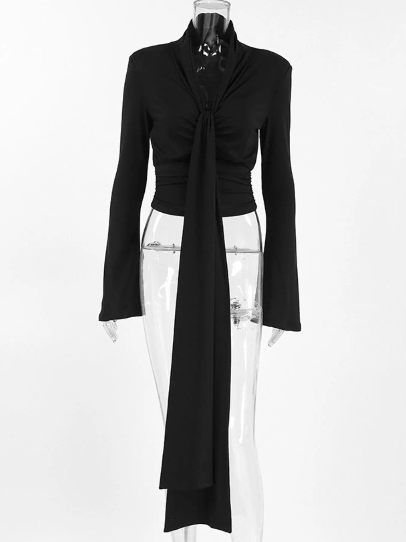 Trendsi Front Tie Detail Flare Sleeve Blouse -