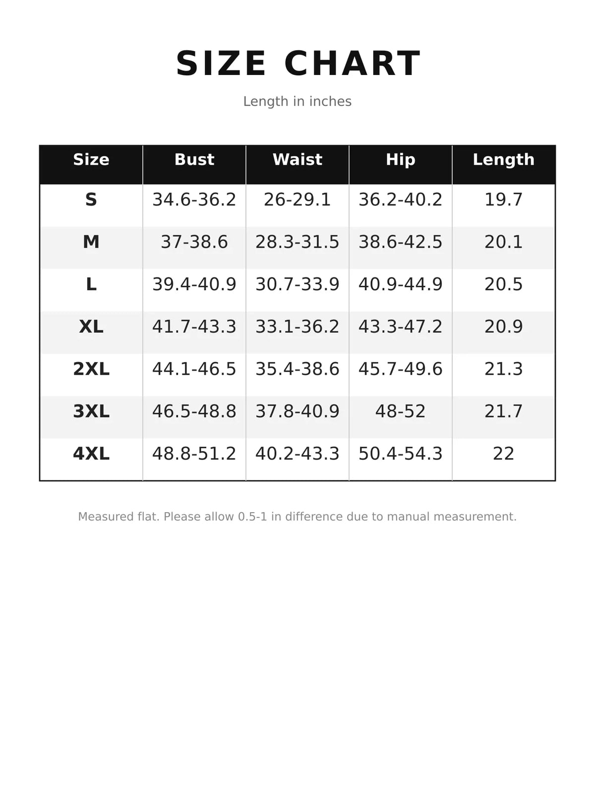 Size chart for double-breasted puff sleeve blouse