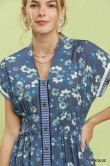 Trendsi Umgee Ruffle Sleeve Henley Shift Dress -