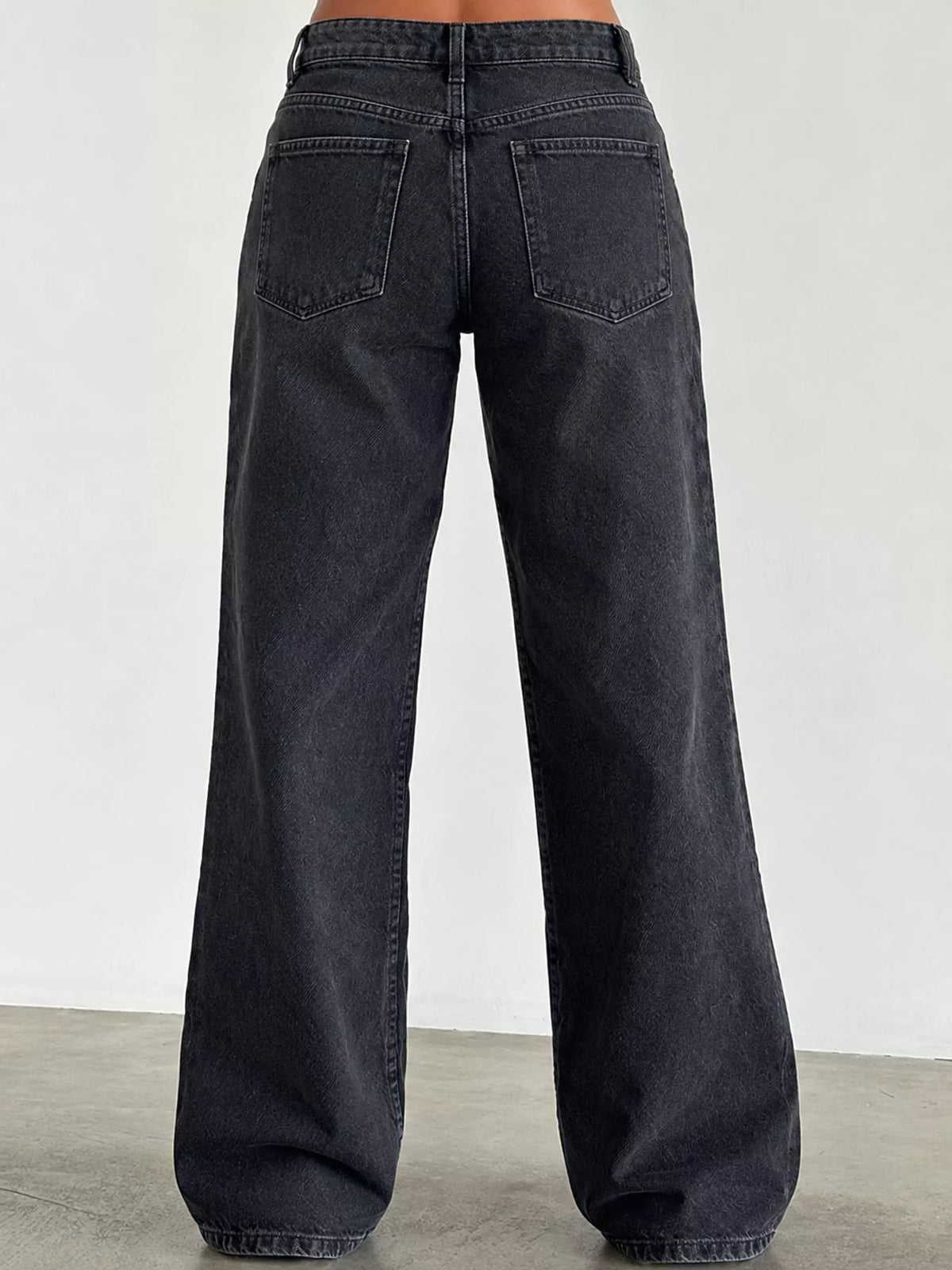 Wide-Leg Vintage Wash Jeans in charcoal, back view
