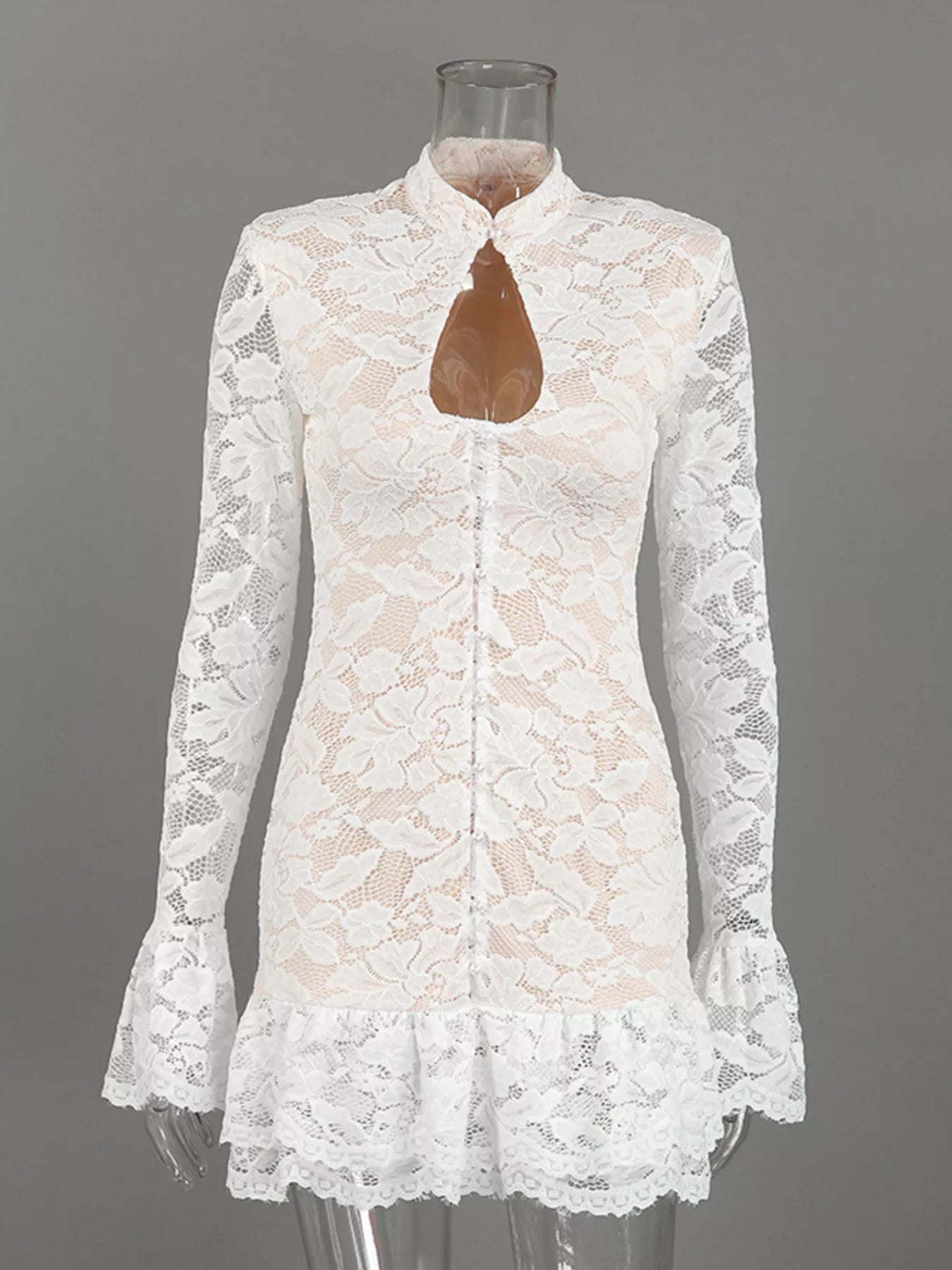 Trendsi Lace Long-Sleeve Ruched Mini Dress -