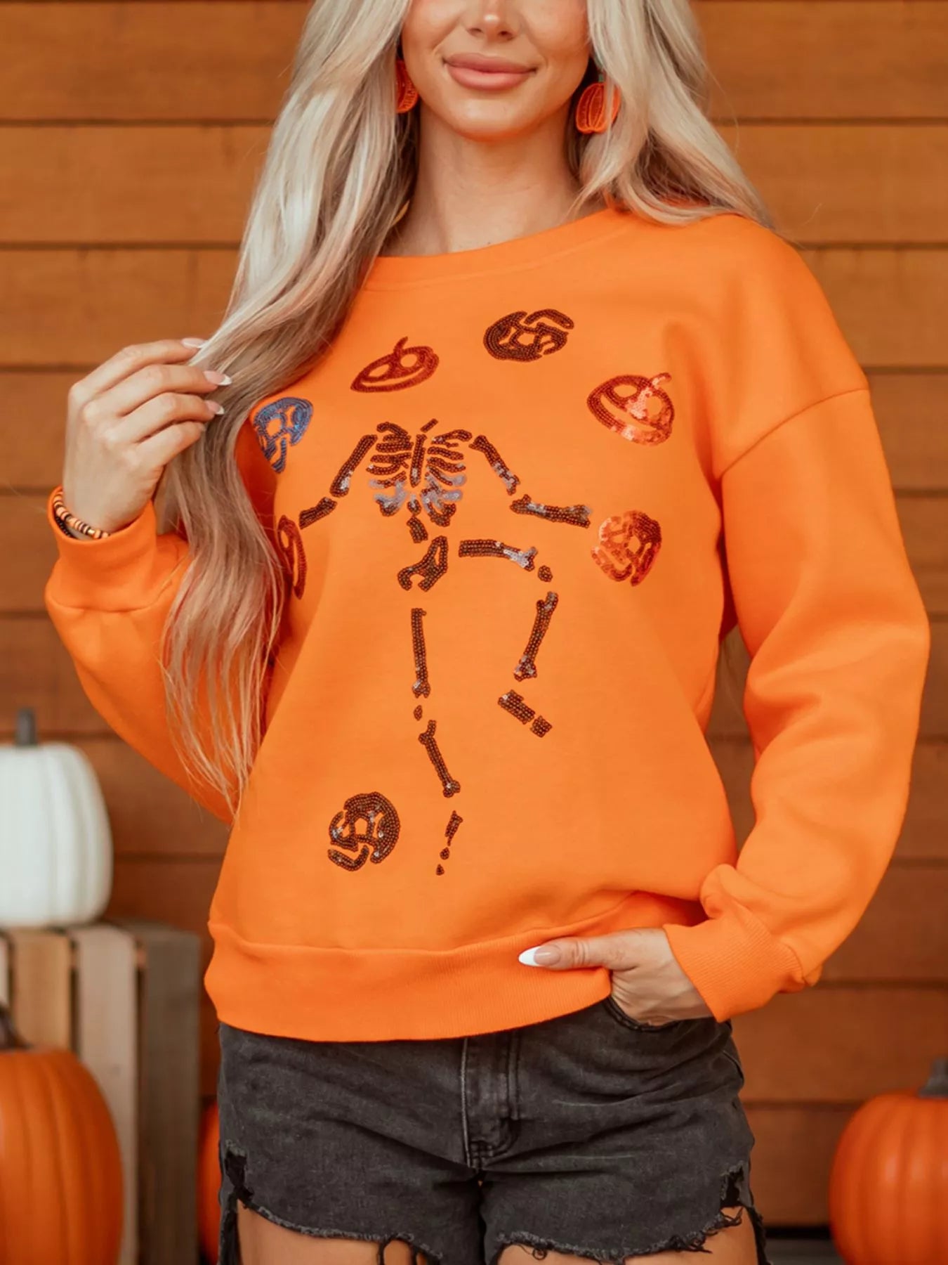 Trendsi Dancing Critters Sequin Halloween Crewneck Sweatshirt -