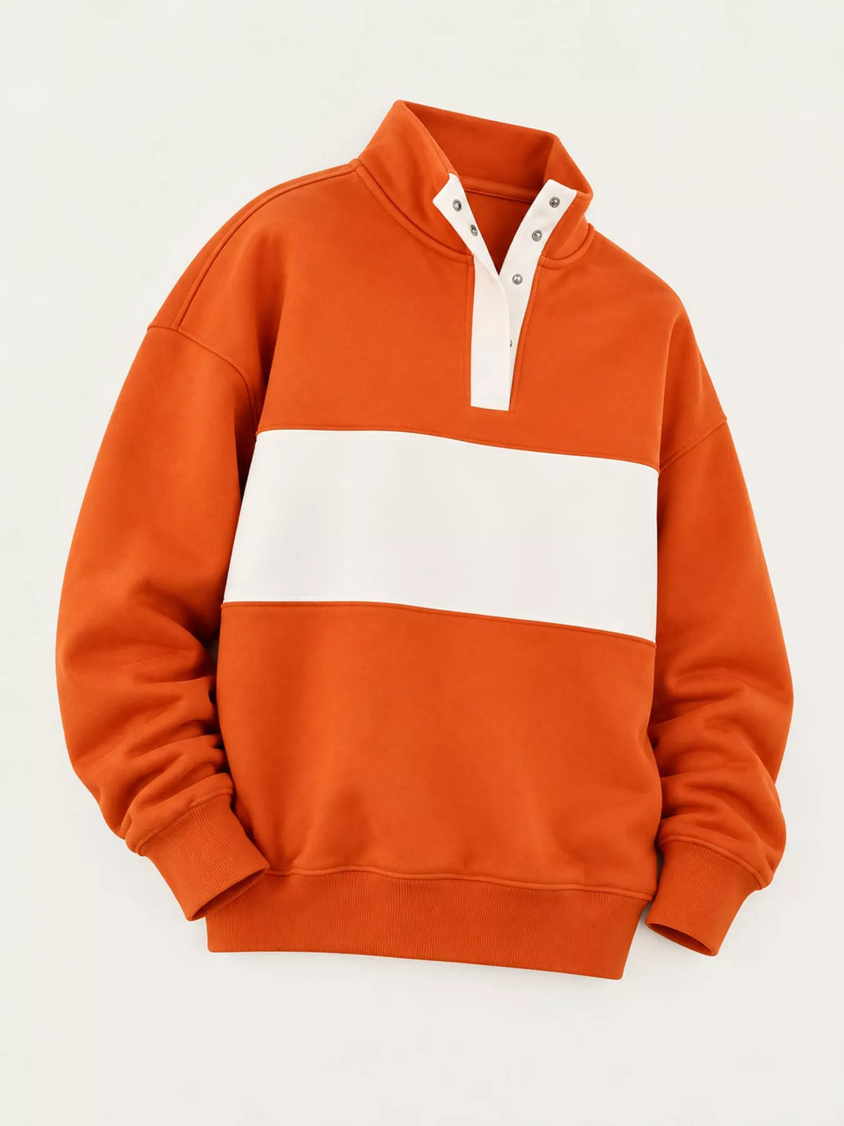 Orange and cream color block snap-button sweatshirt