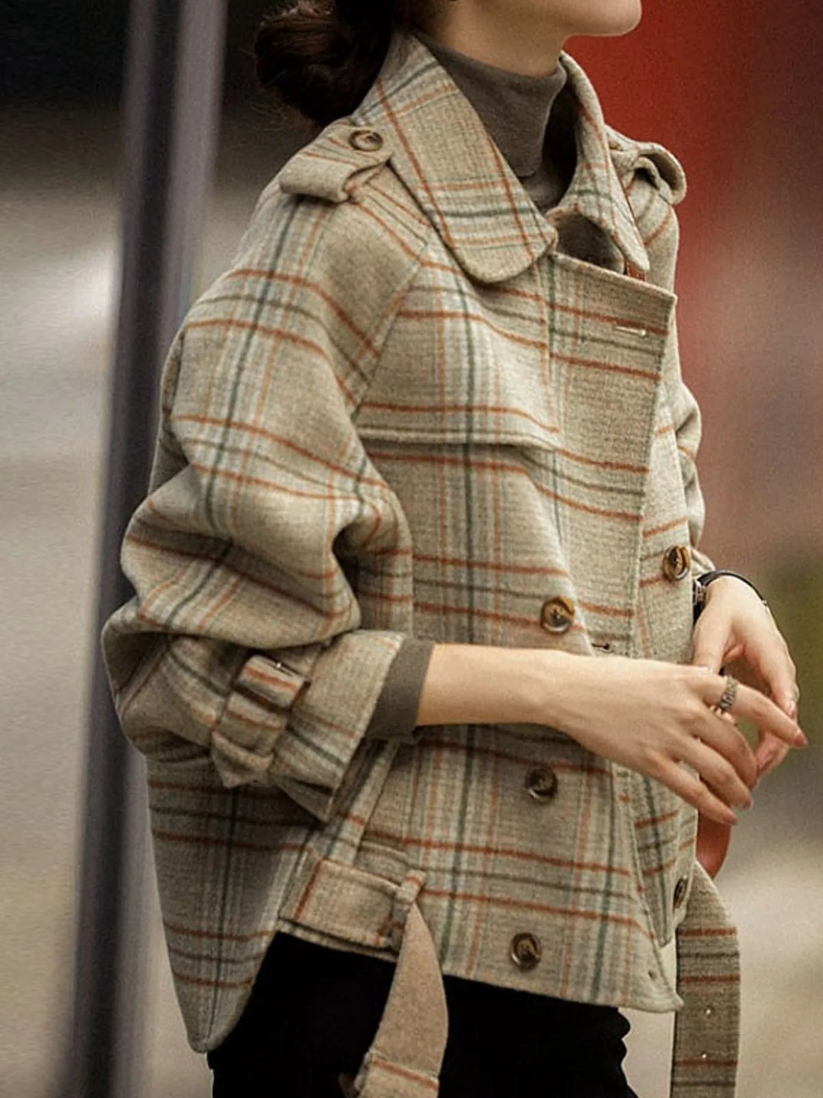 Vintage Plaid Button-Up Jacket — front view