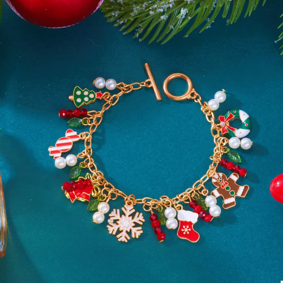Trendsi 18K Gold-Plated Christmas Charm Bracelet -