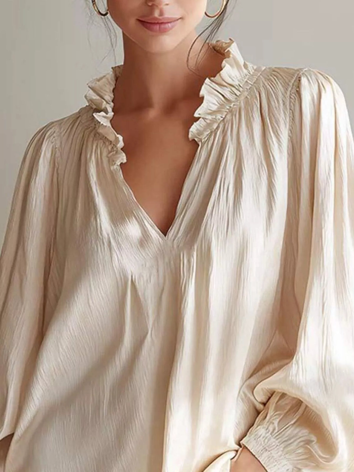 Trendsi Ruffle Trim Long Sleeves Blouse -