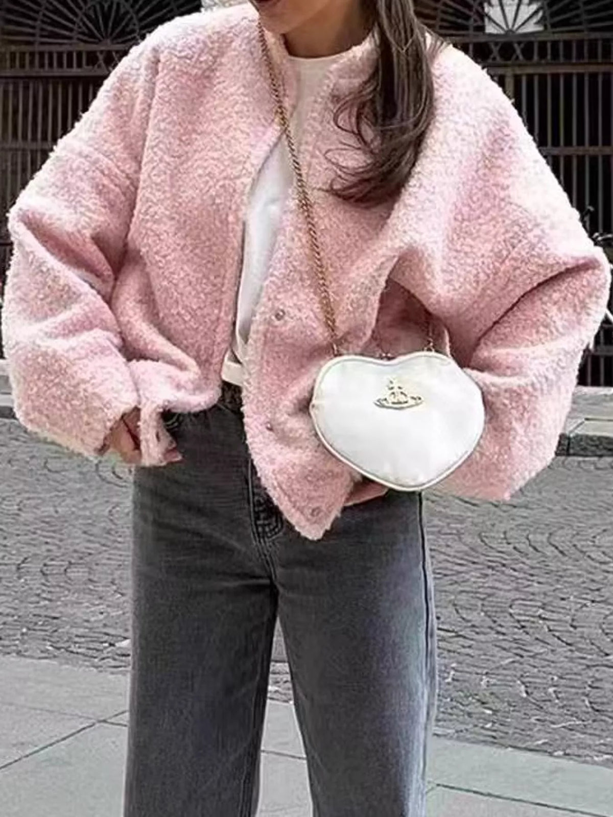 Teddy Fleece Jacket in pink, front view