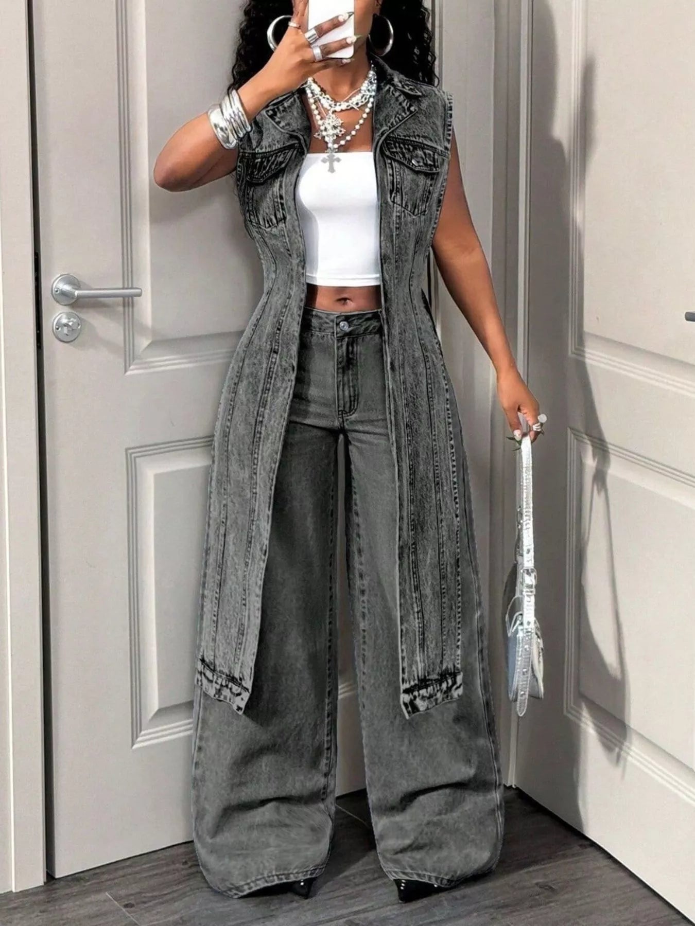 Trendsi High-Low Open Front Denim Vest -