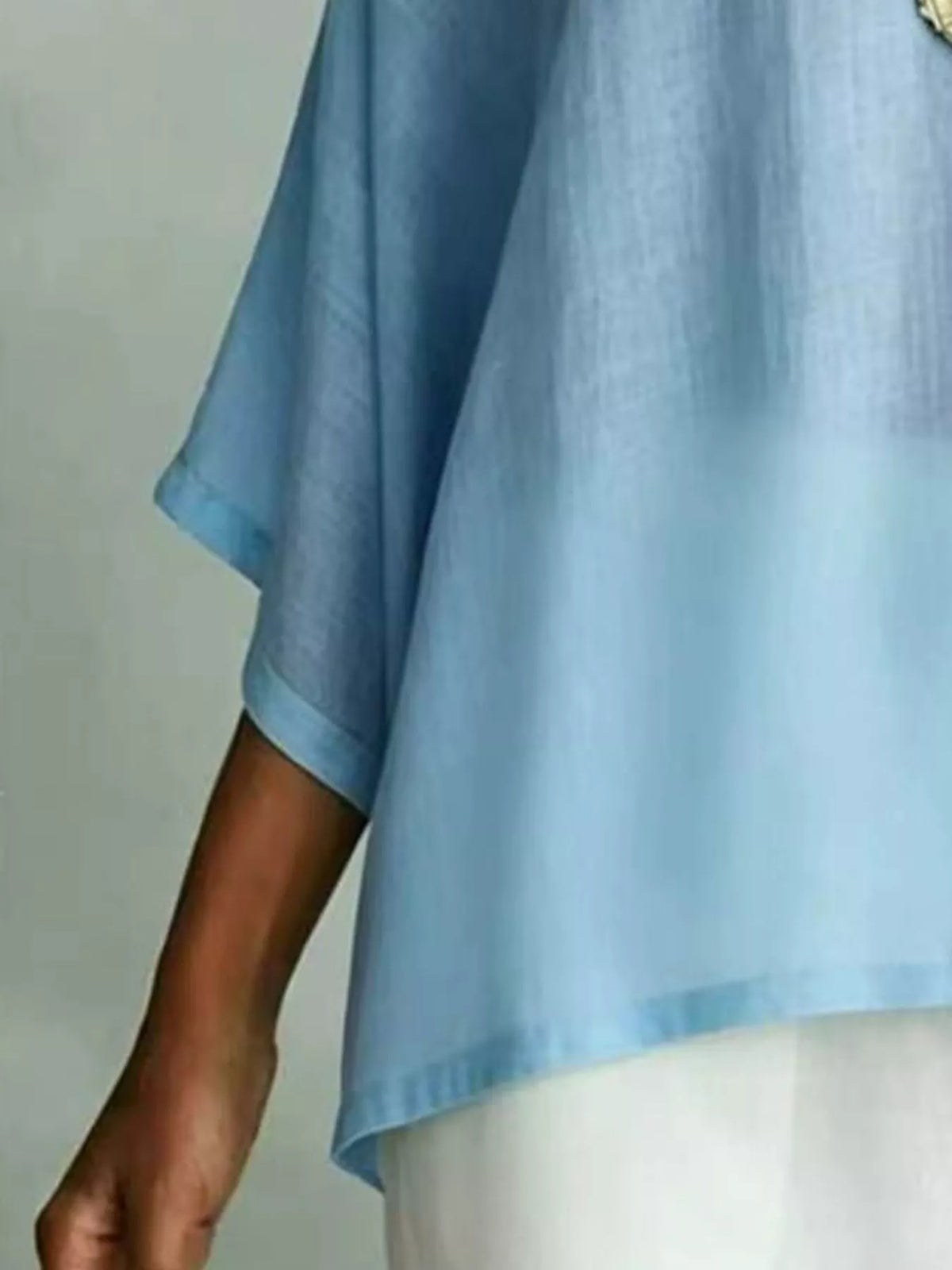Light Blue V-Neck Loose Fit T-Shirt alternate view