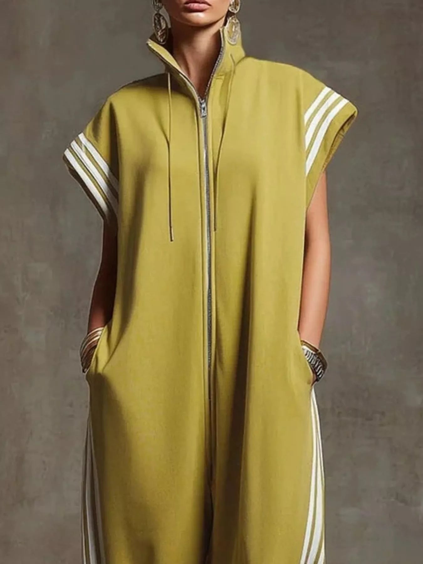 Trendsi Full Size Side Stripe Zip-Front Wide Leg Jumpsuit Plus Size -