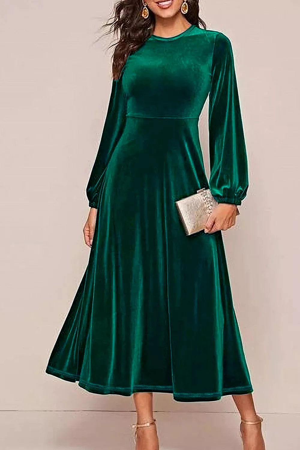 Trendsi Velvet Balloon Sleeve Maxi Dress -