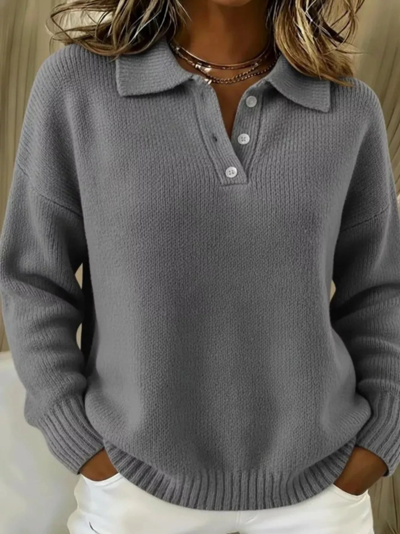 Trendsi Full Size Button Detail Dropped Shoulder Sweater Plus Size -