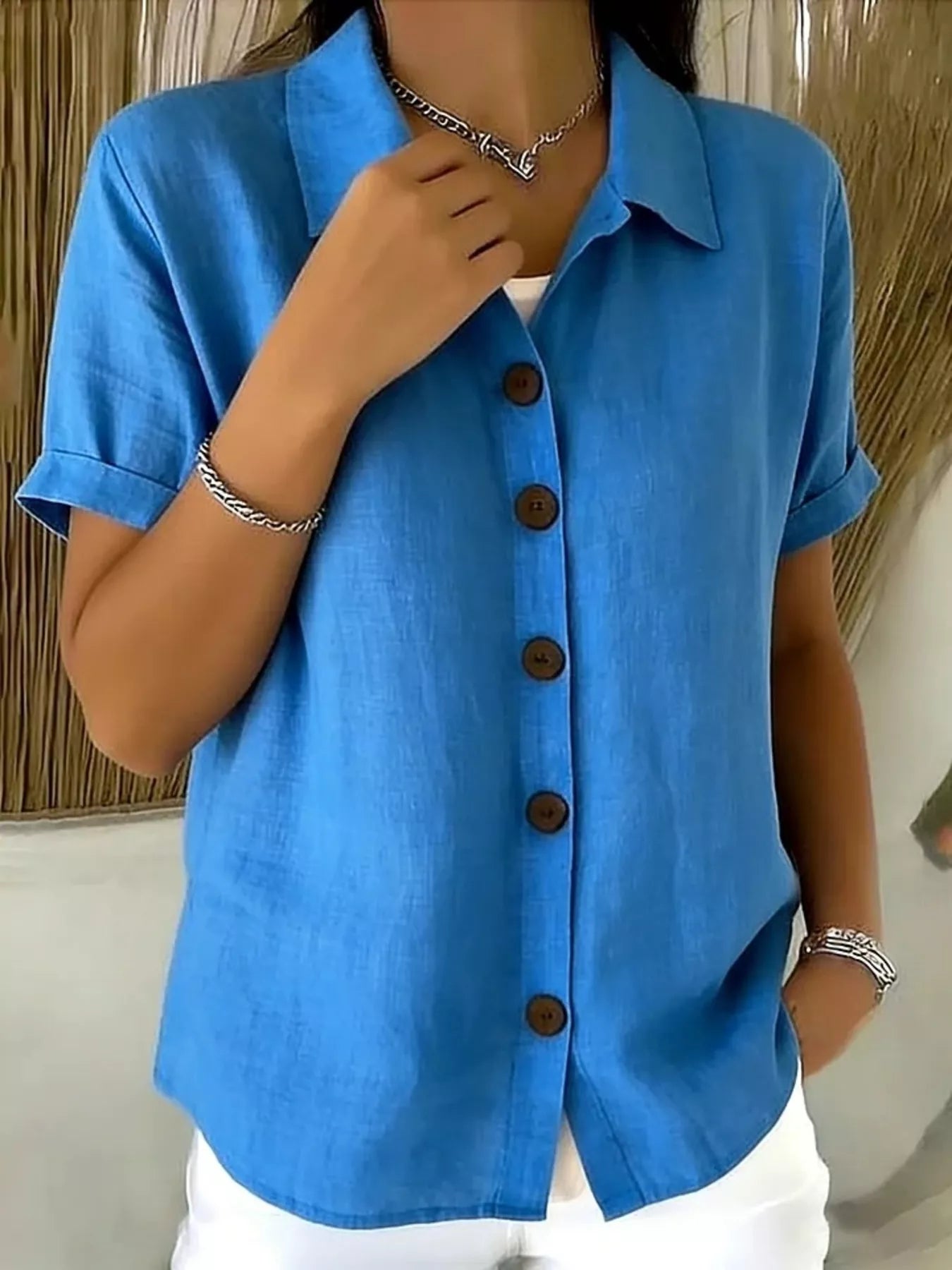 Trendsi Full Size Button-Down Short Sleeve Shirt Plus Size -