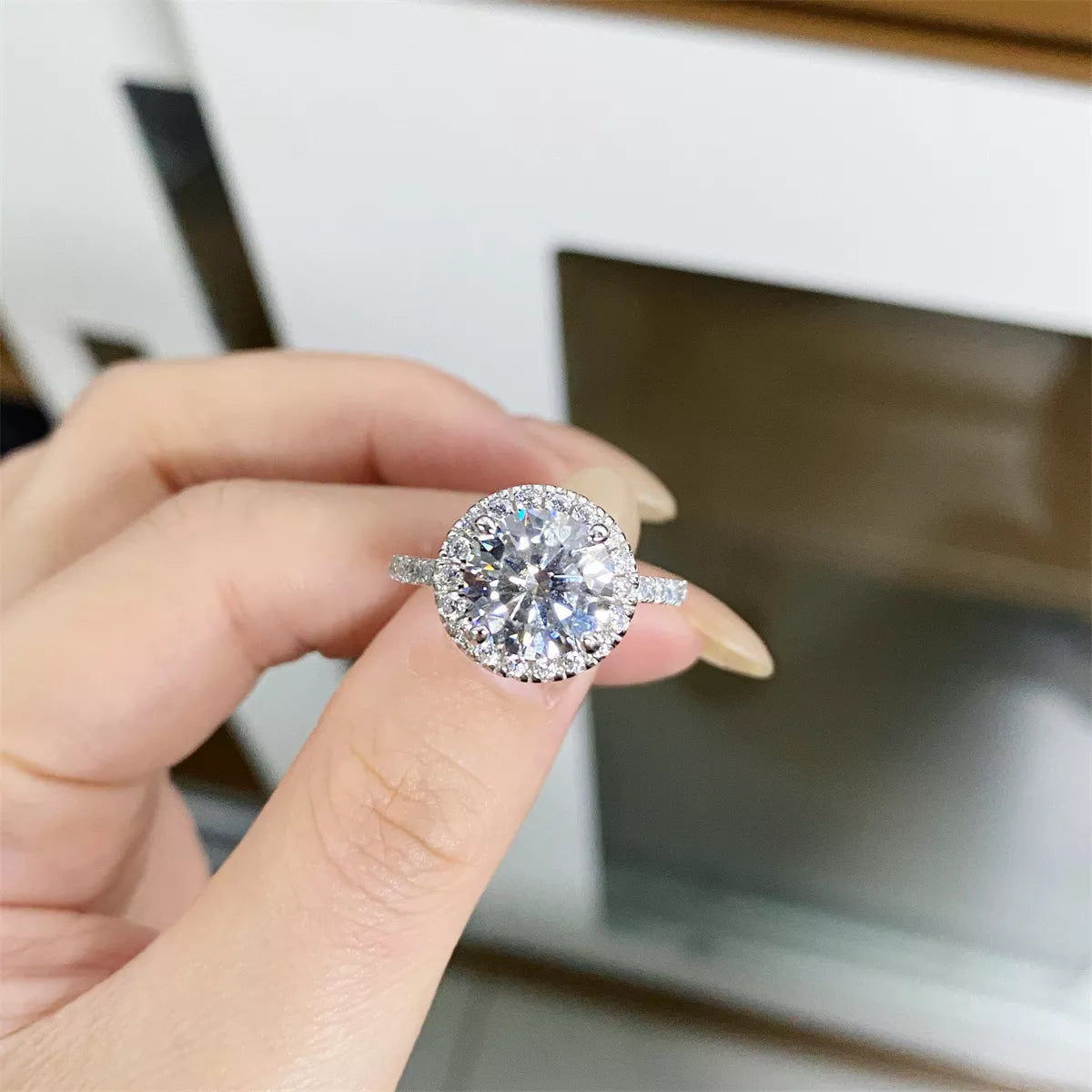 Trendsi 5 Carat Moissanite 925 Sterling Silver Round Ring -