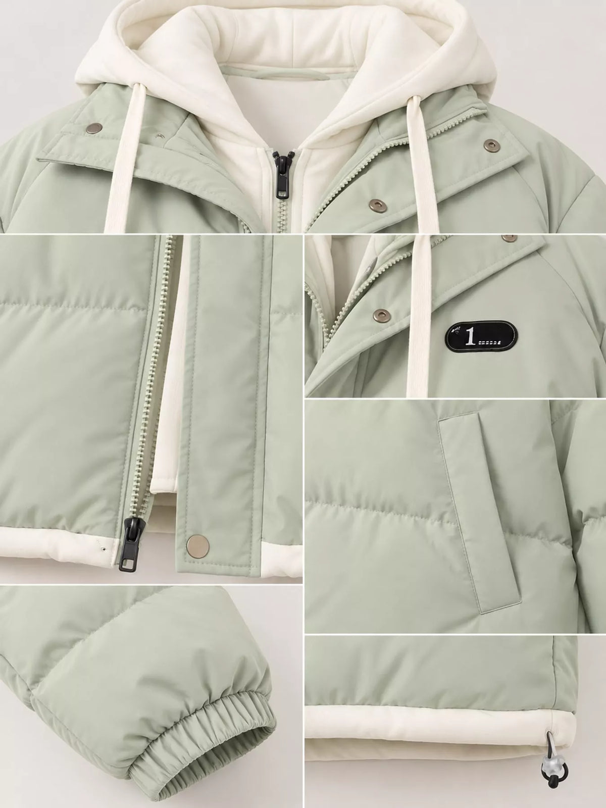 Zip-Up Hooded Puffer Jacket — garment construction details