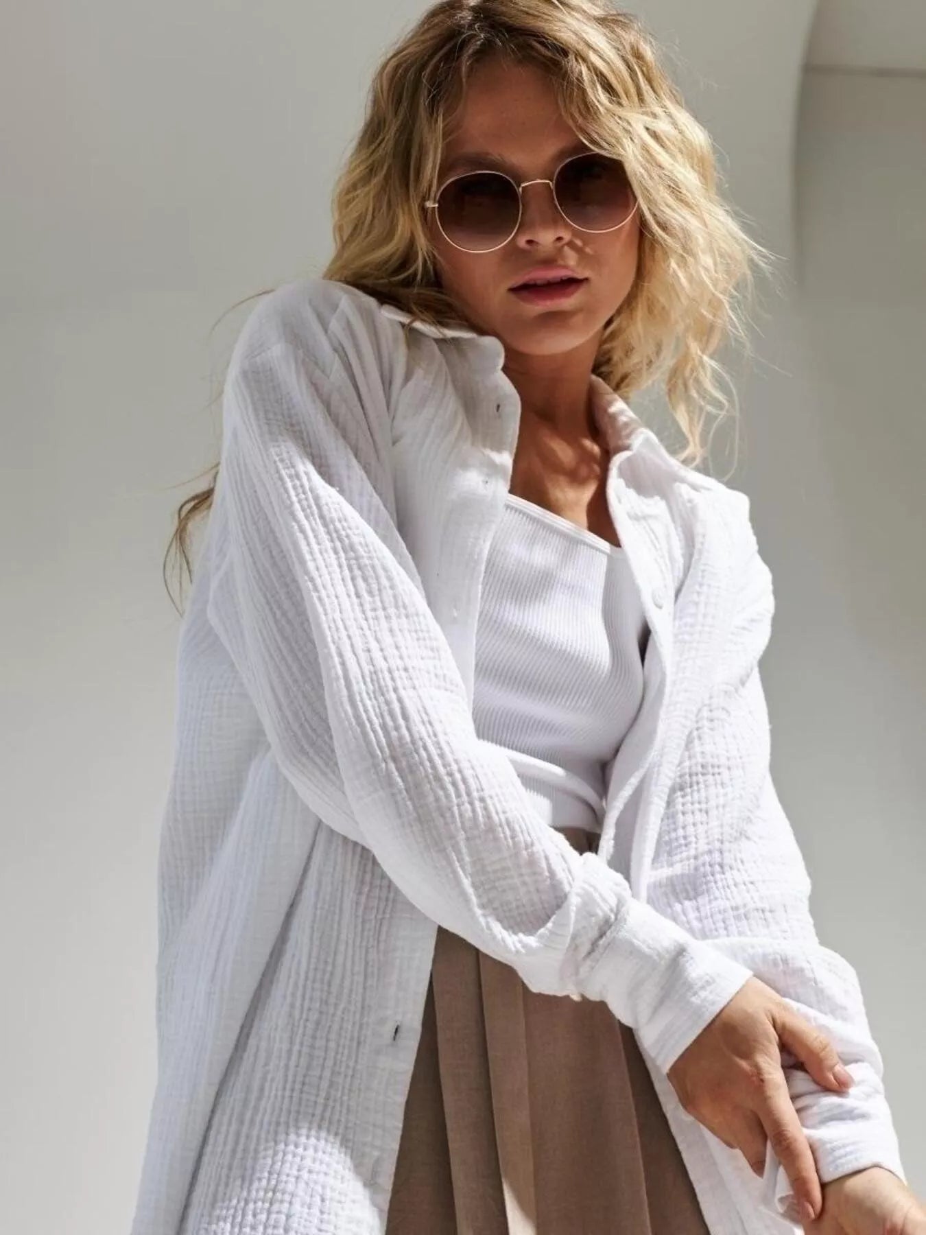 Trendsi Textured Gauze Button-Down Shirt -