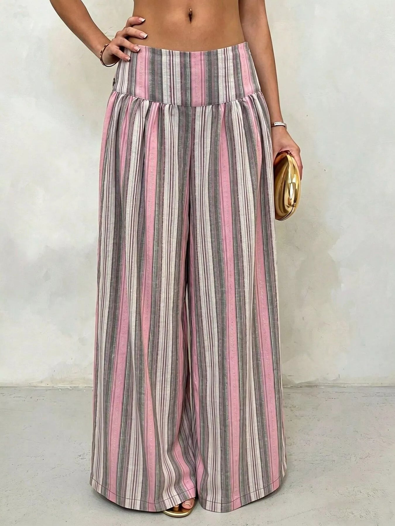 Trendsi High-Waisted Striped Wide-Leg Casual Pants -