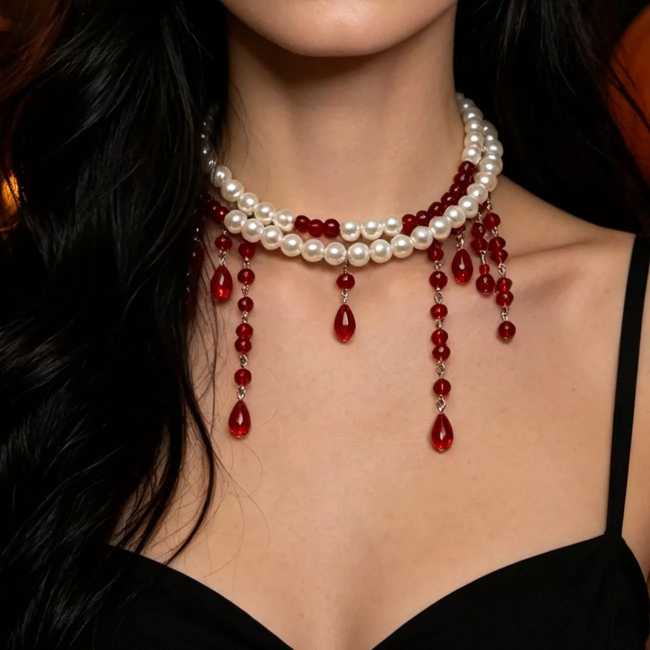 Trendsi Halloween Pearl Double Layered Choker Necklace -