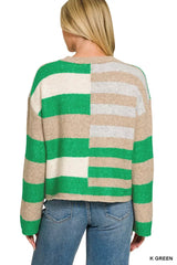 Trendsi Zenana Lightweight Wool Blend Color Block Sweater - Shirts