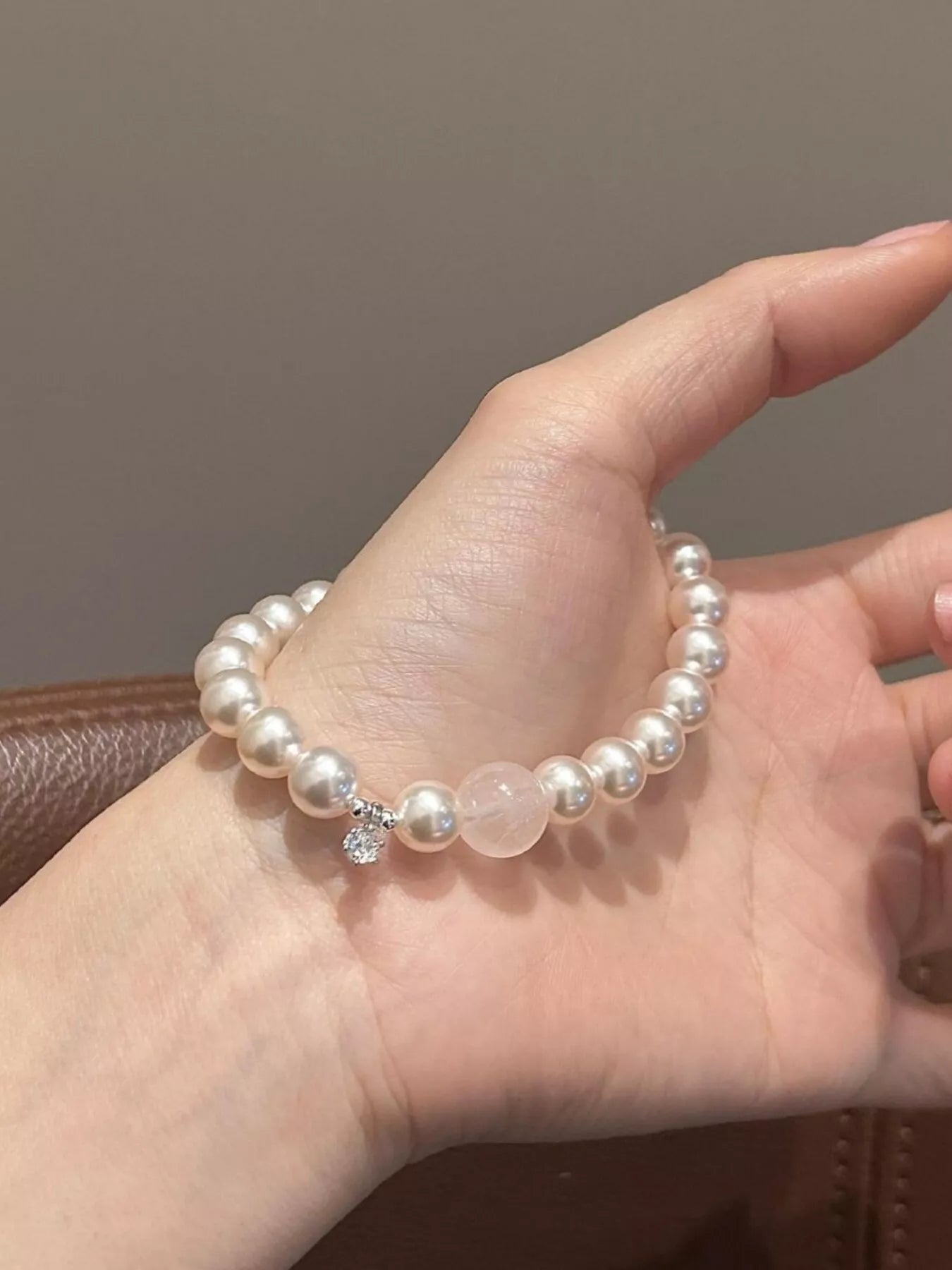 Women's Synthetic Pearl Crystal Zircon Beaded Sterling Silver Bracelet