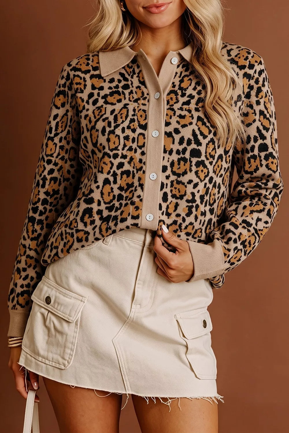 Trendsi Leopard Print Button-Up Cardigan Long Sleeve Cardigans -