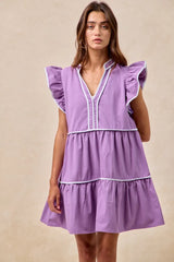 Trendsi BiBi Gameday Theme Contrast Binding Ruffled Dress -