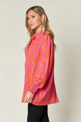 Trendsi Double Take Full Size Printed Smocked Long Sleeve Blouse Plus Size -