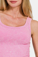 Trendsi Zenana Washed Ribbed Scoop Neck Wide Strap Tank -