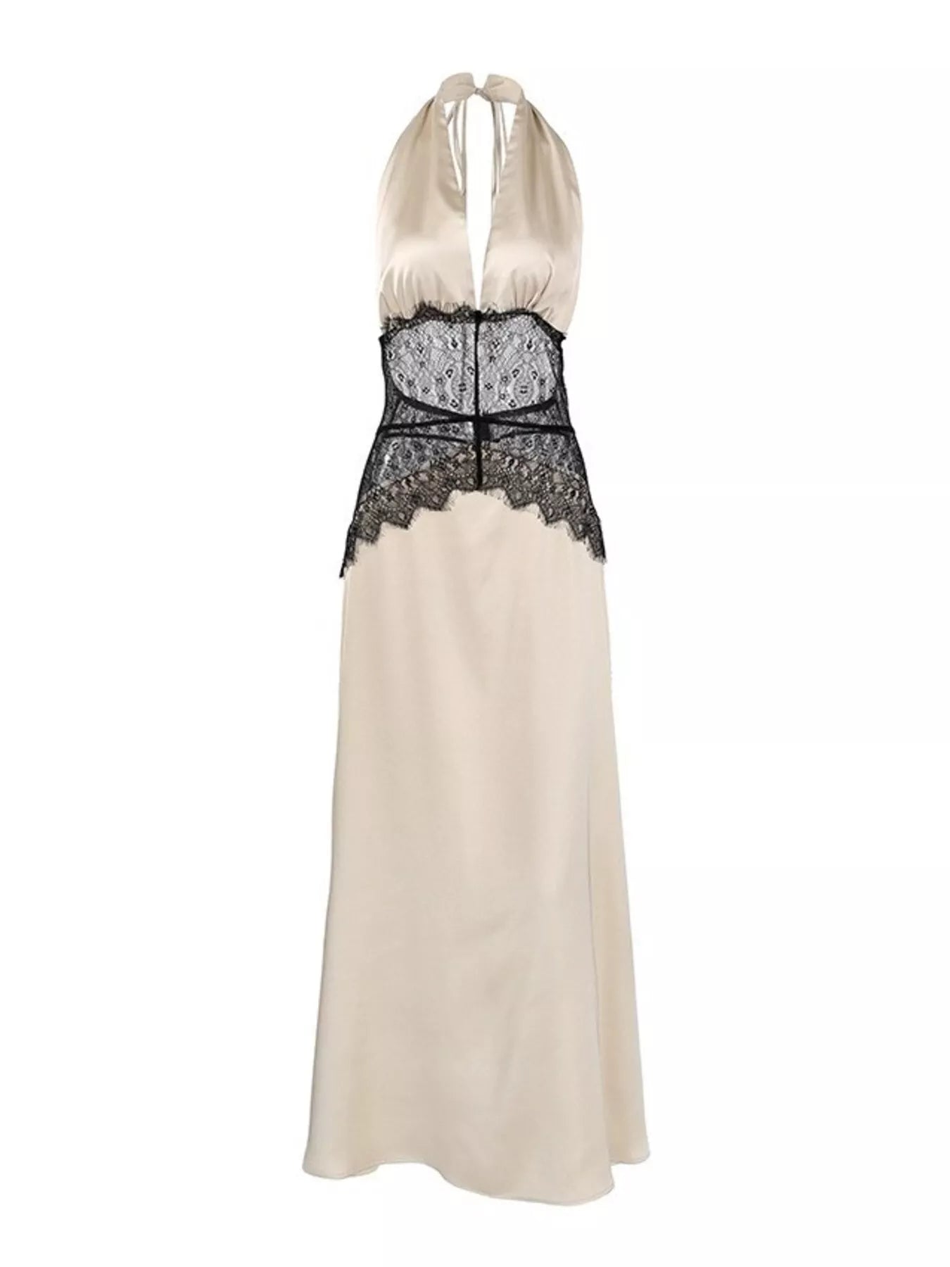 Trendsi Halter Neck Lace Waist Maxi Dress -