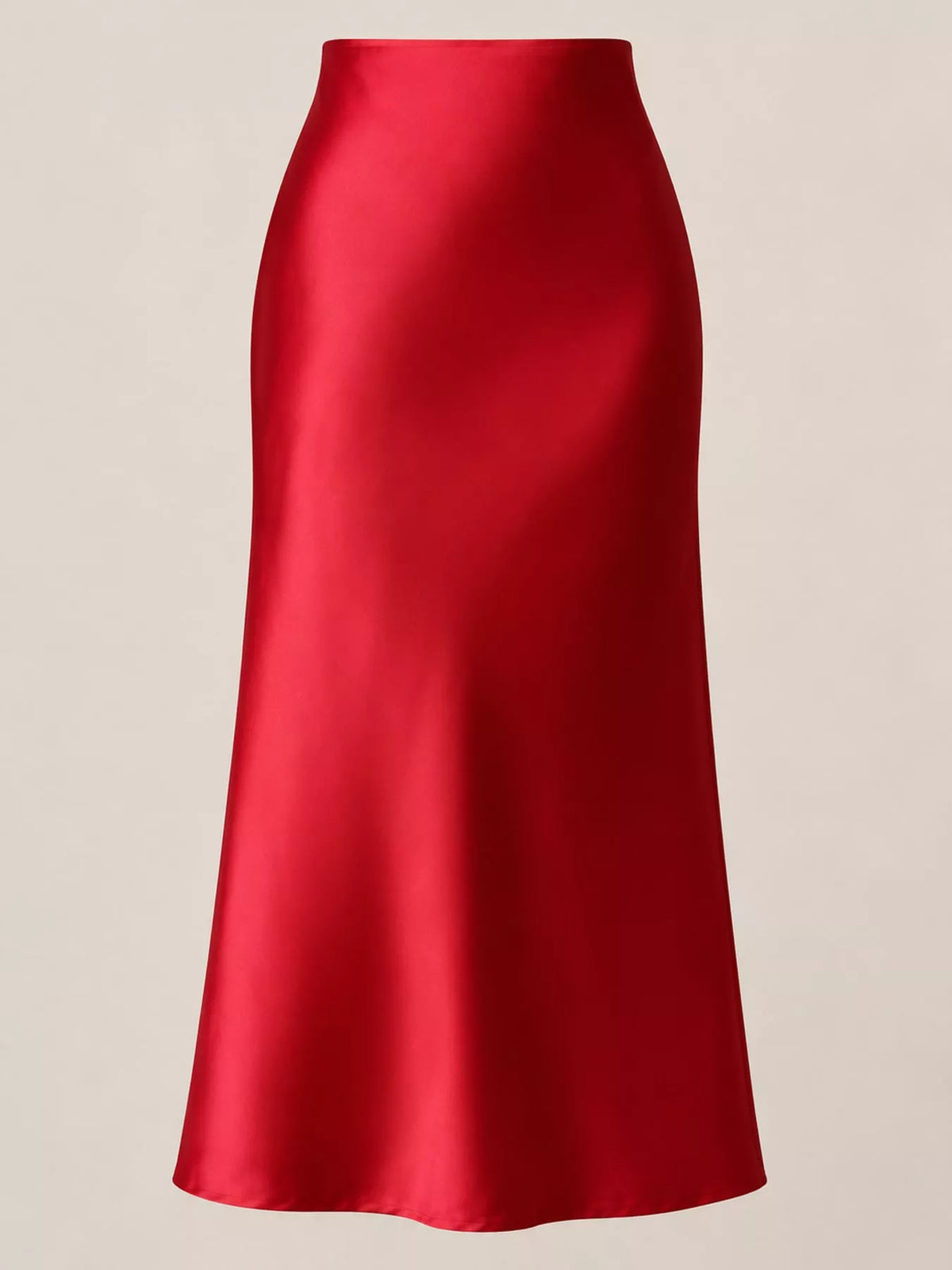 Satin midi skirt, red flat front