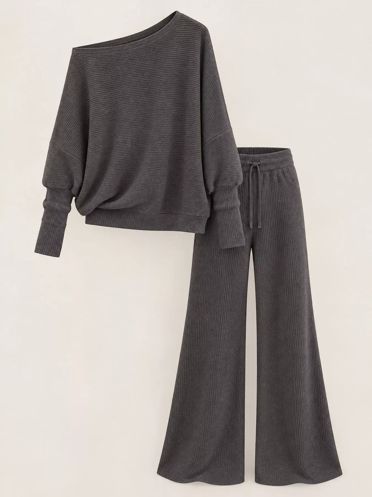 Asymmetric neck long sleeve outfit set, product view