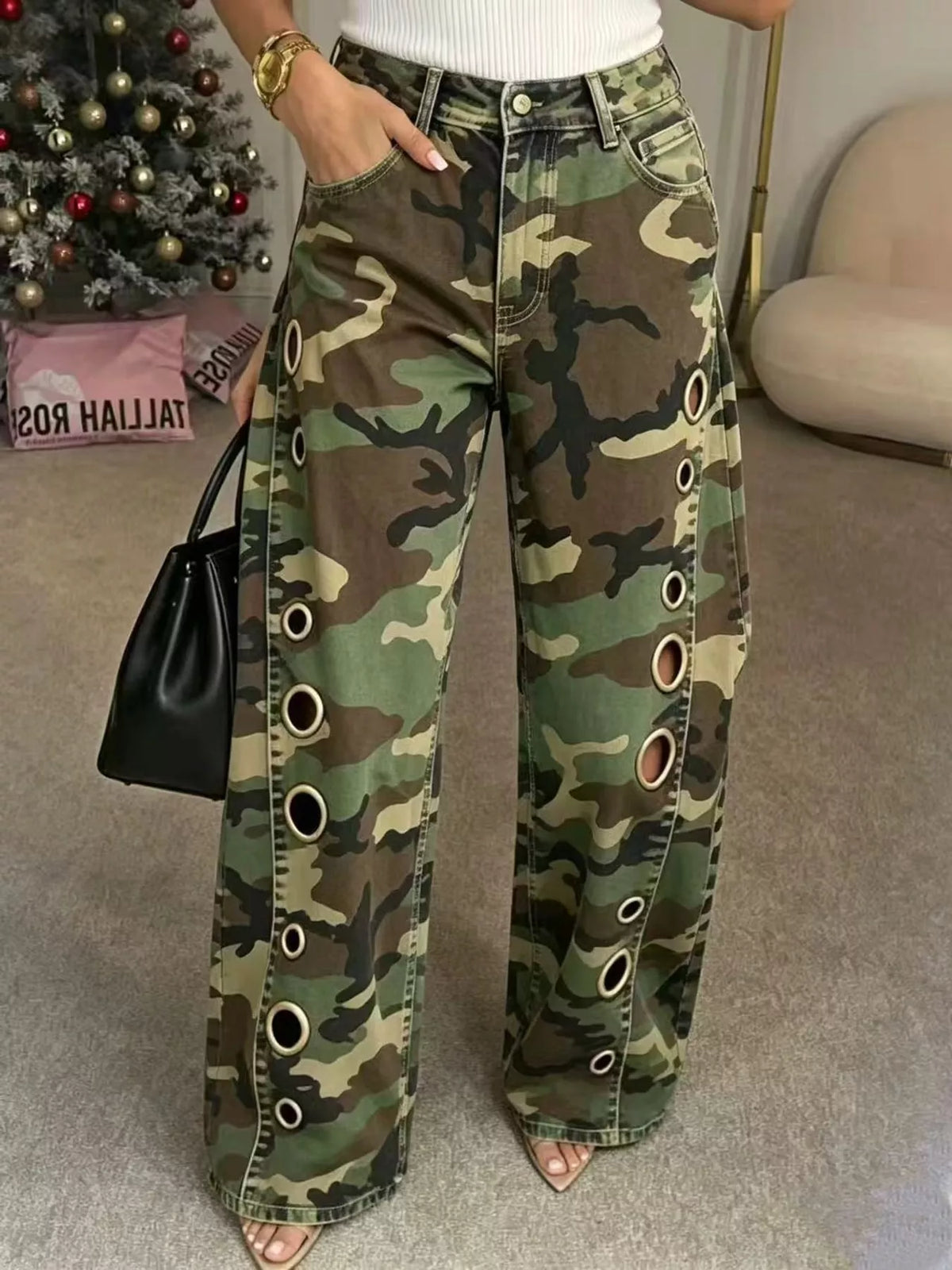 Camouflage Wide-Leg Jeans — front view