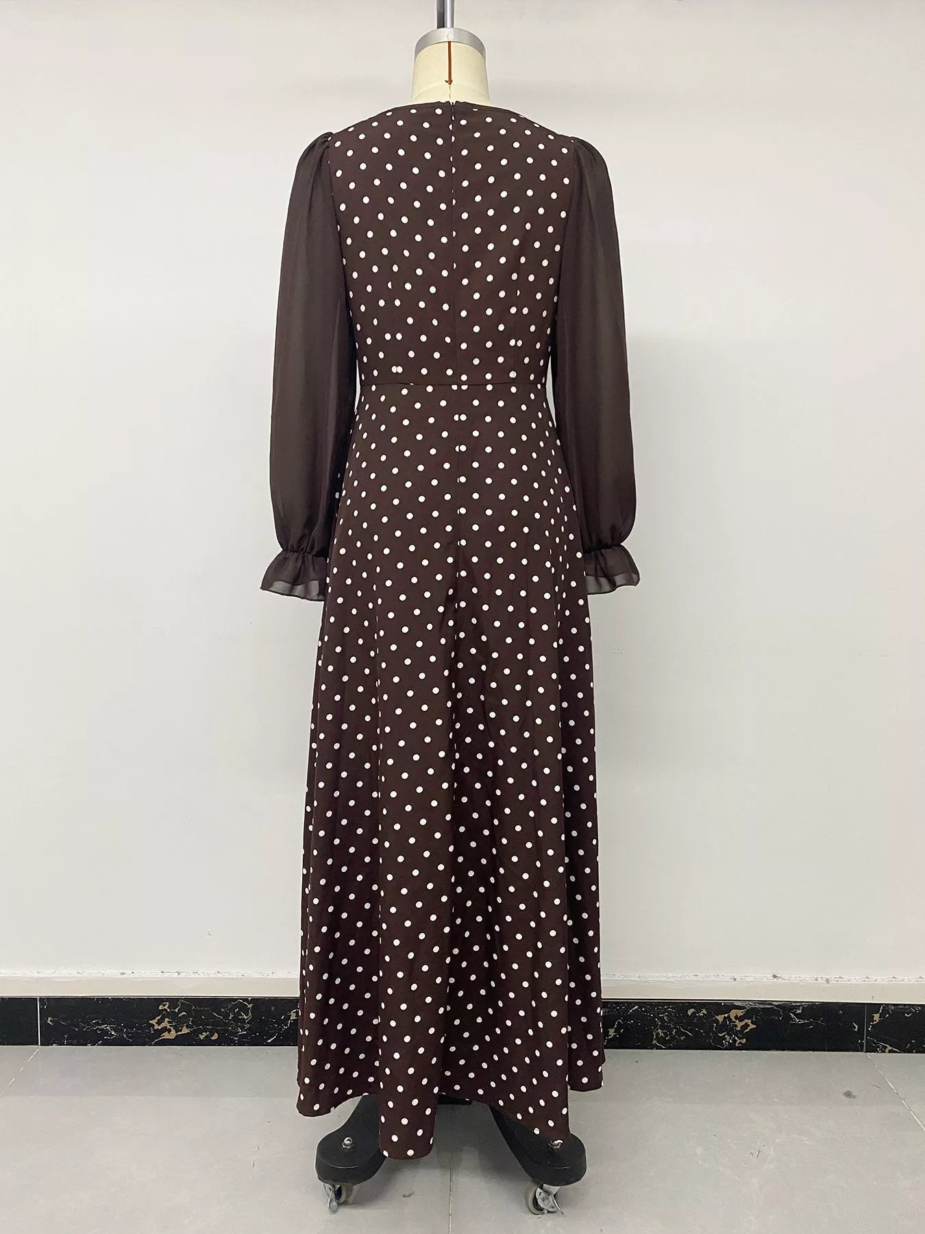 Trendsi Polka Dot Square Neck Long Sleeve Maxi Dress -