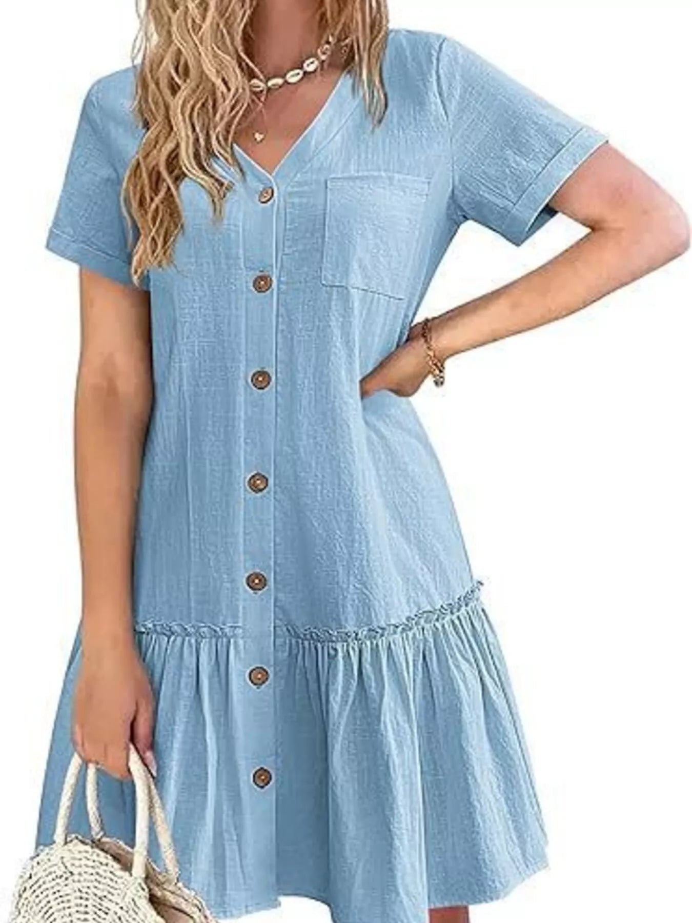 Trendsi Full Size Button-Down Ruffle Hem Mini Dress Plus Size -