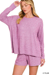 Trendsi Zenana Soft Melange Long Sleeve Tee and Shorts Set -