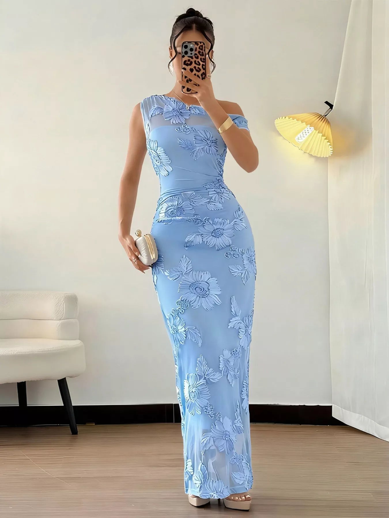 Trendsi Embroidered One Shoulder Maxi Dress -