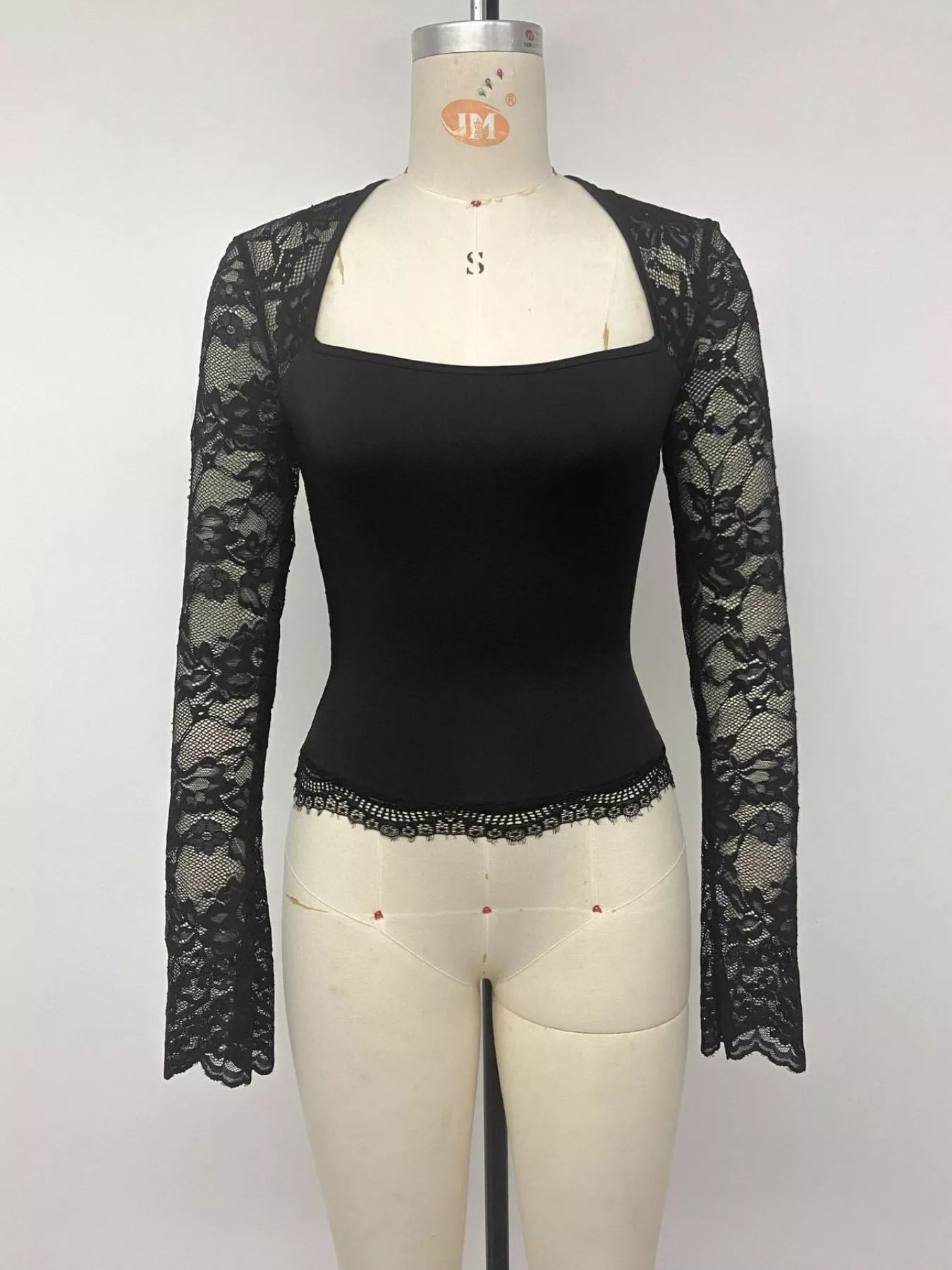 Trendsi Lace Sleeve Square Neck Top -
