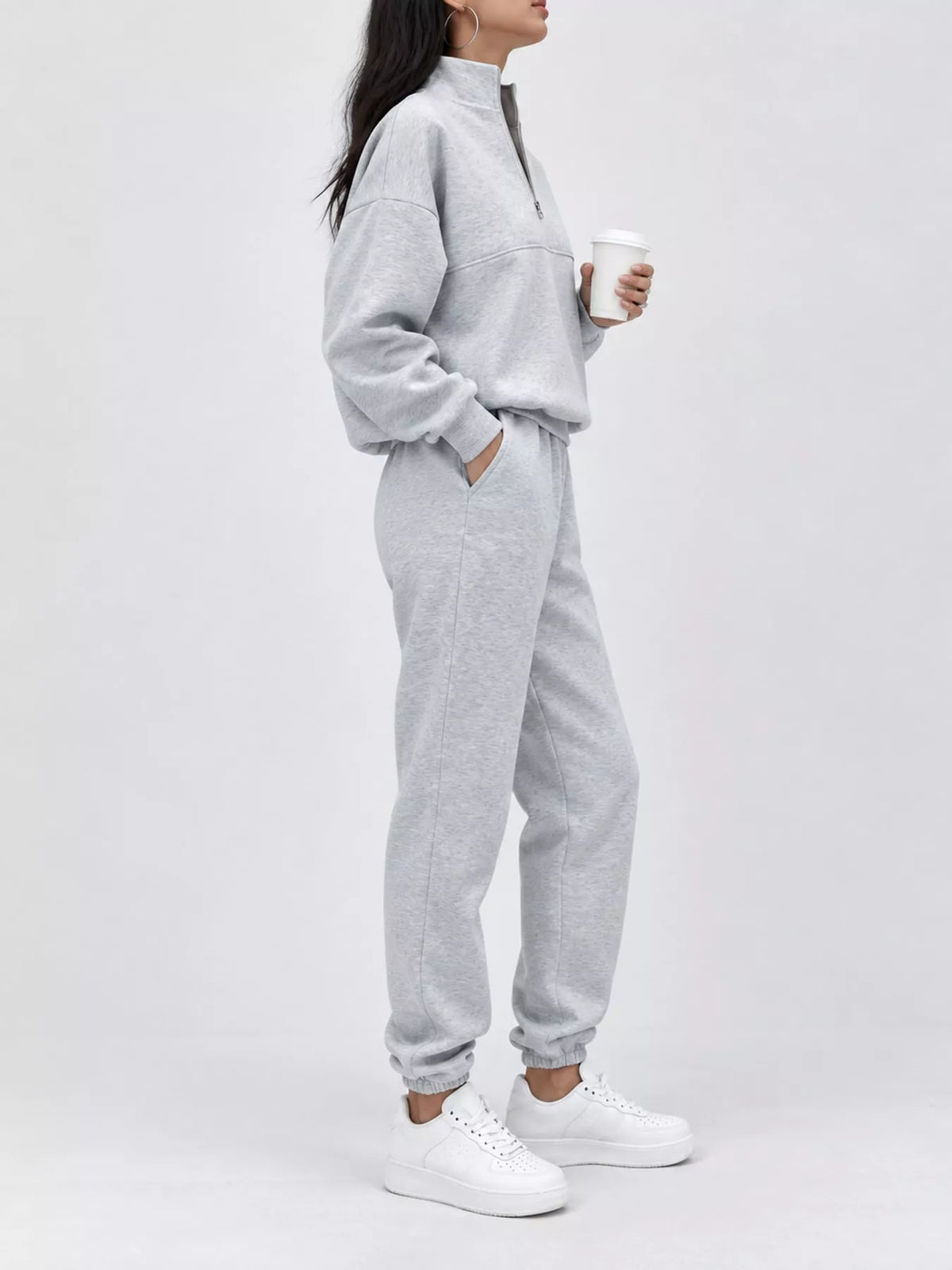 Half-zip top and pants set, gray side