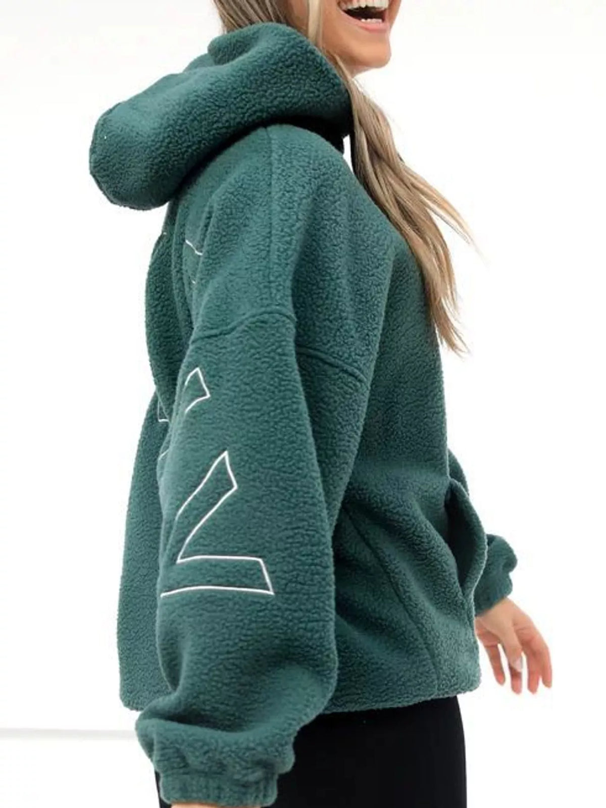 Letter Oversized Sherpa Hoodie — side view
