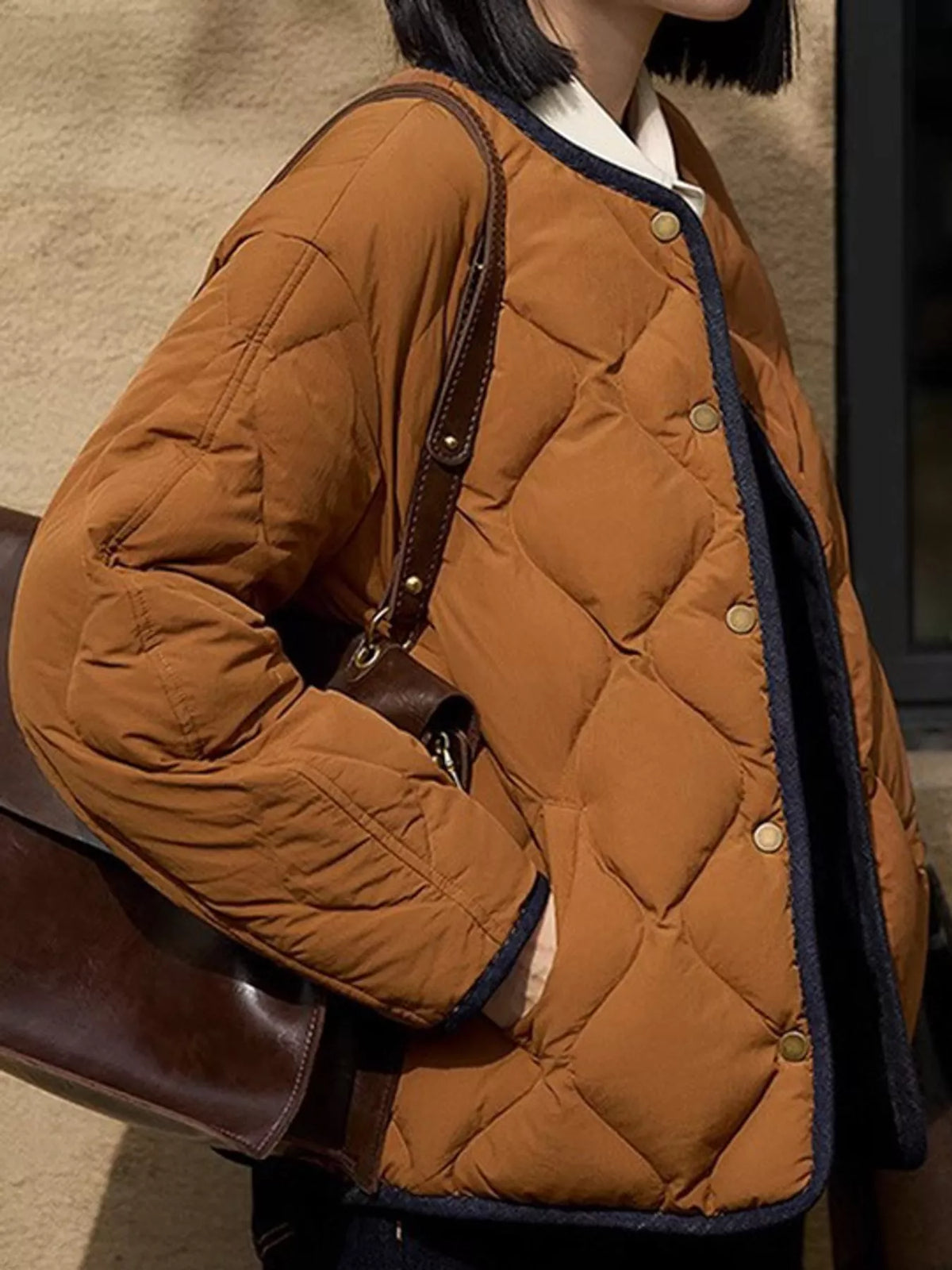 Reversible Diamond-Quilted Cropped Down Jacket, side view