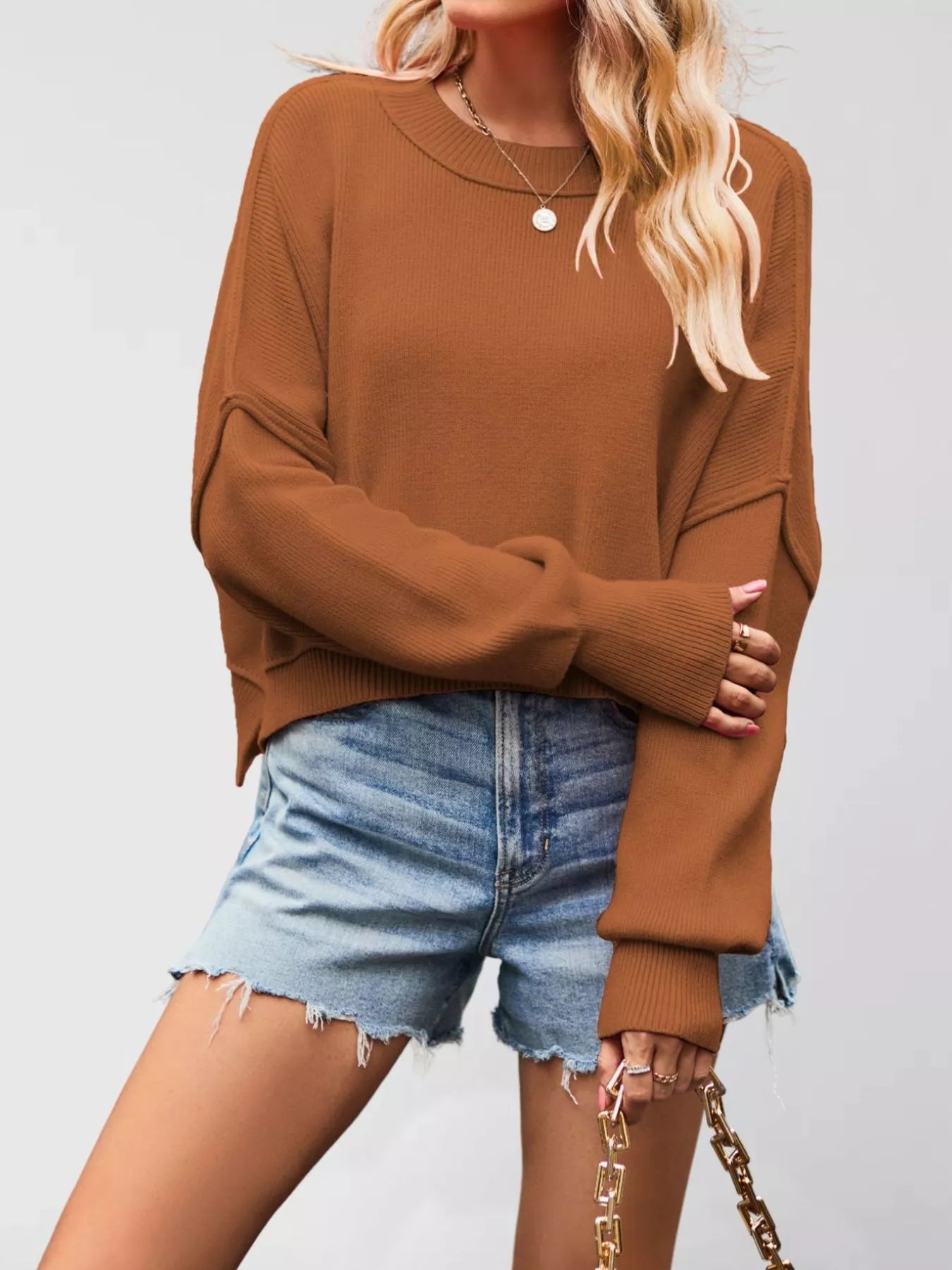 Trendsi Crew Neck Dropped Shoulder Sweater -