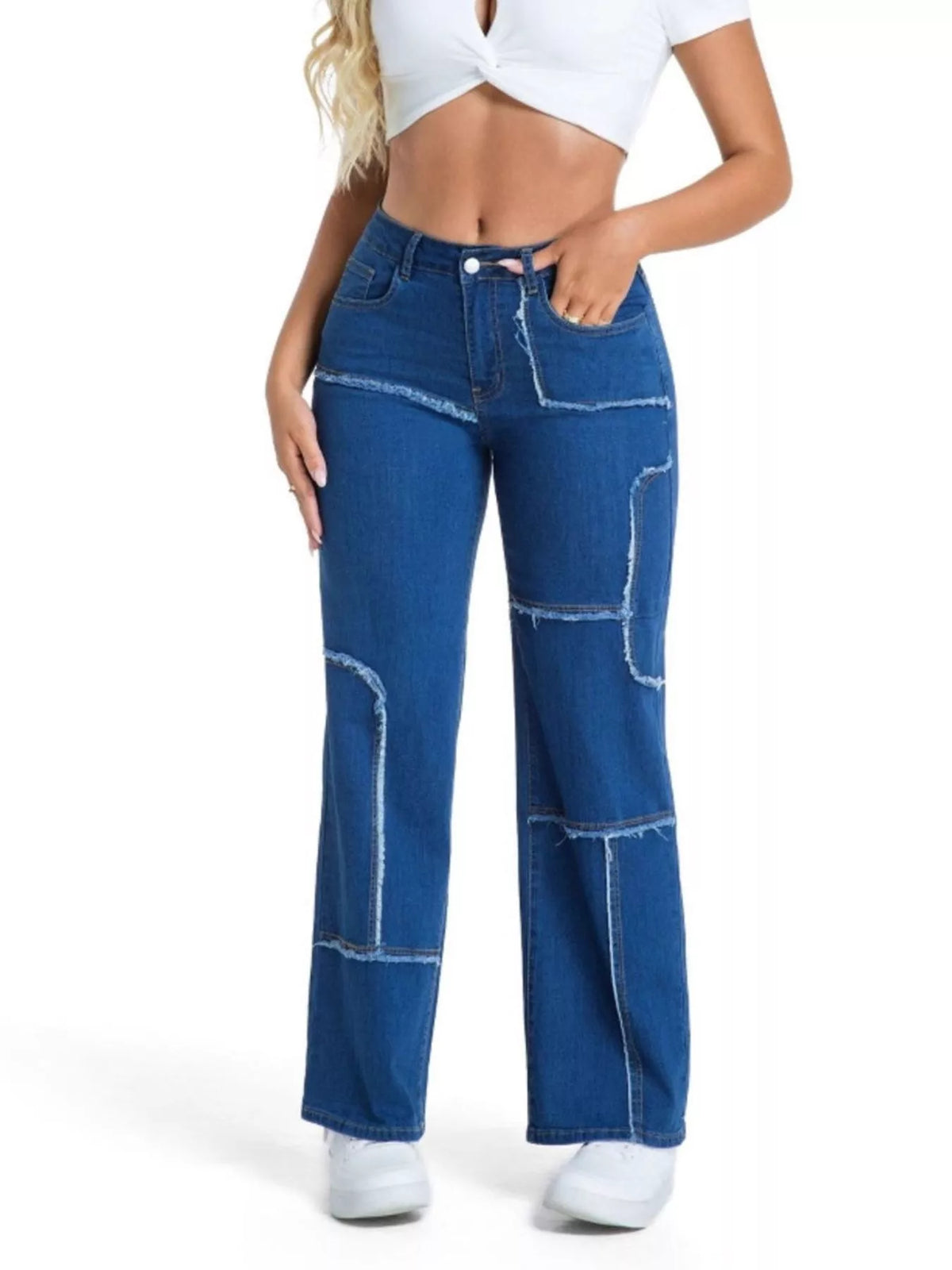 Frayed edge straight leg jeans
